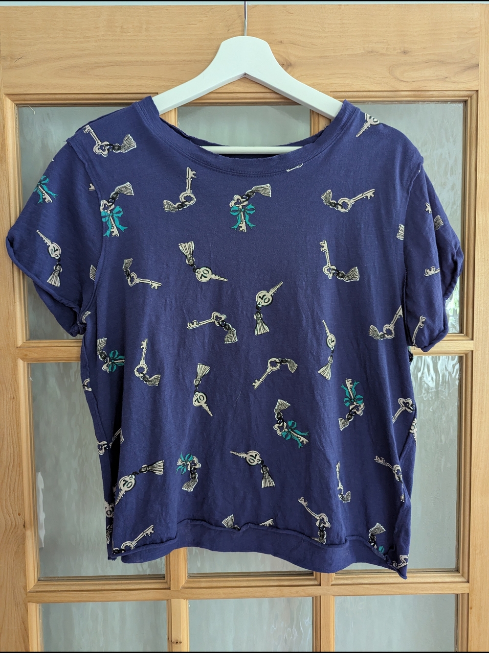 Maeve Navy Tee with Cream Logo Print